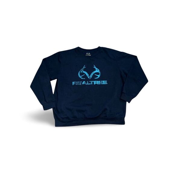 Realtree Navy Blue Pullover Sweatshirt  W/ Light Blue Letters Size XL (46-48) - Picture 1 of 3